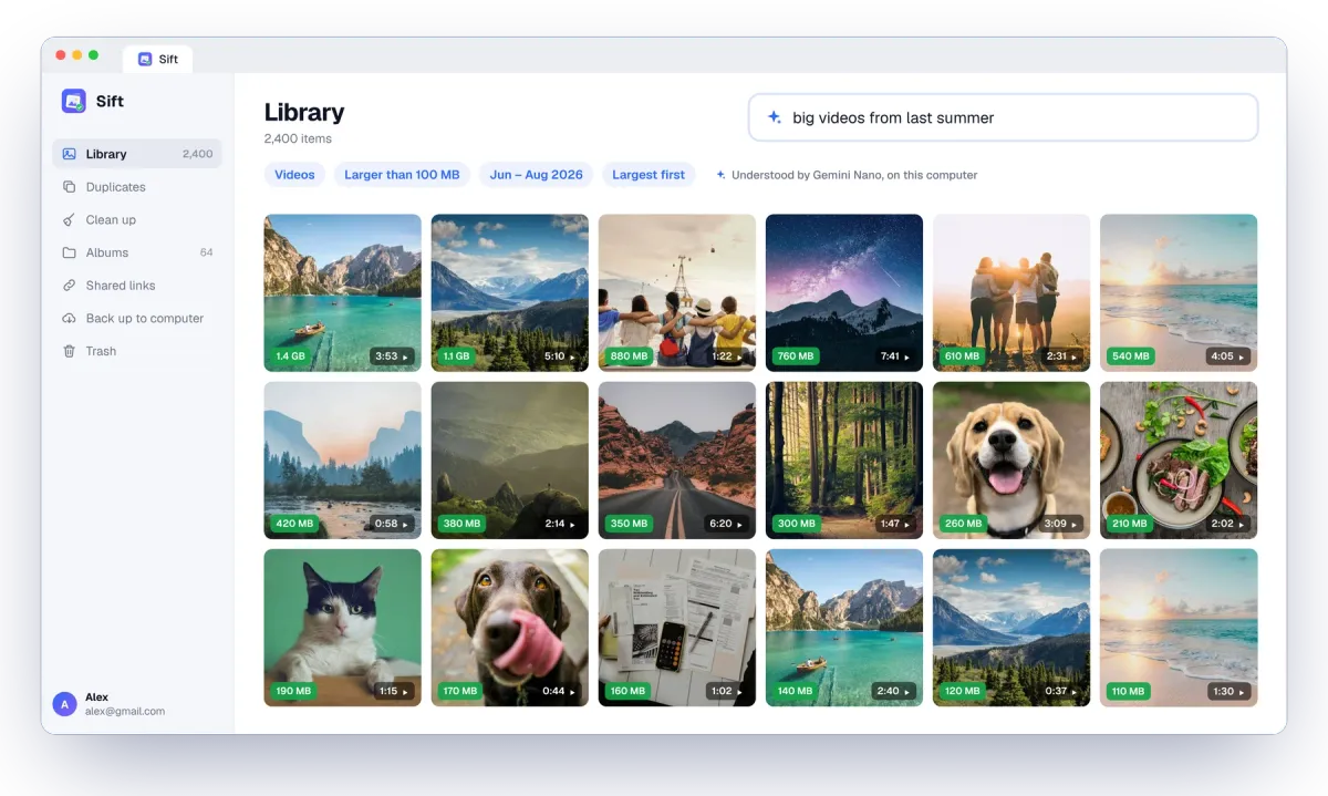 Ask Sift turning “big videos from last summer” into filters