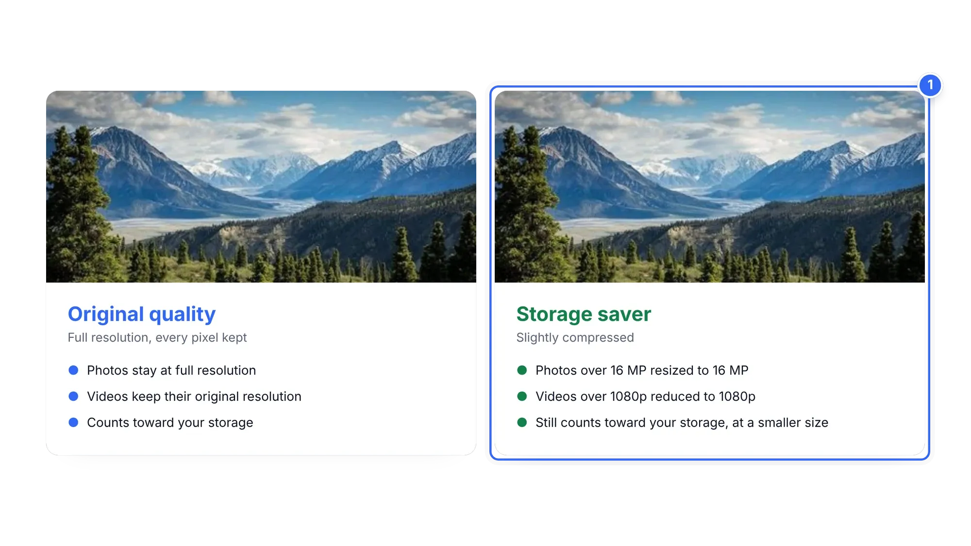 Original quality and Storage saver compared side by side in Google Photos